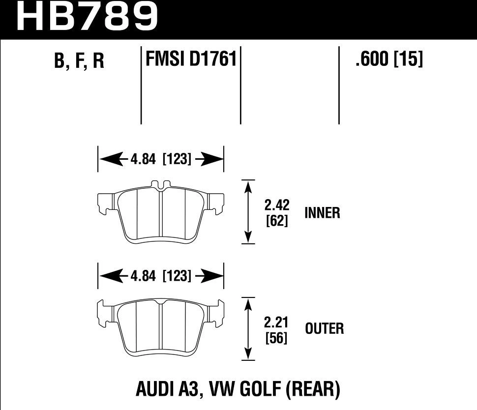 Колодки тормозные HB789Z.600 HAWK PC, задние A3 8V; TT 8S; GOLF 7; PASSAT 3G;
